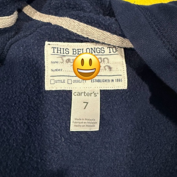 Carter’s Kids Blue Zip Up Sweatshirt, Size 7 - Picture 3 of 4